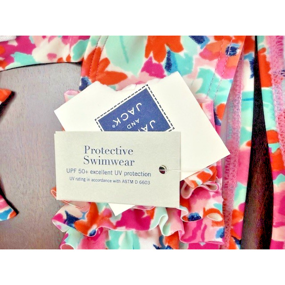 Janie And Jack Sz 6-12 mths Retro Inspire PINK ORANGE Swim Suit 2pc + HAT w/bow - Picture 11 of 15